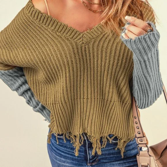 Gray Hollow-out Distressed Tassels Sweater - Picture 4 of 5